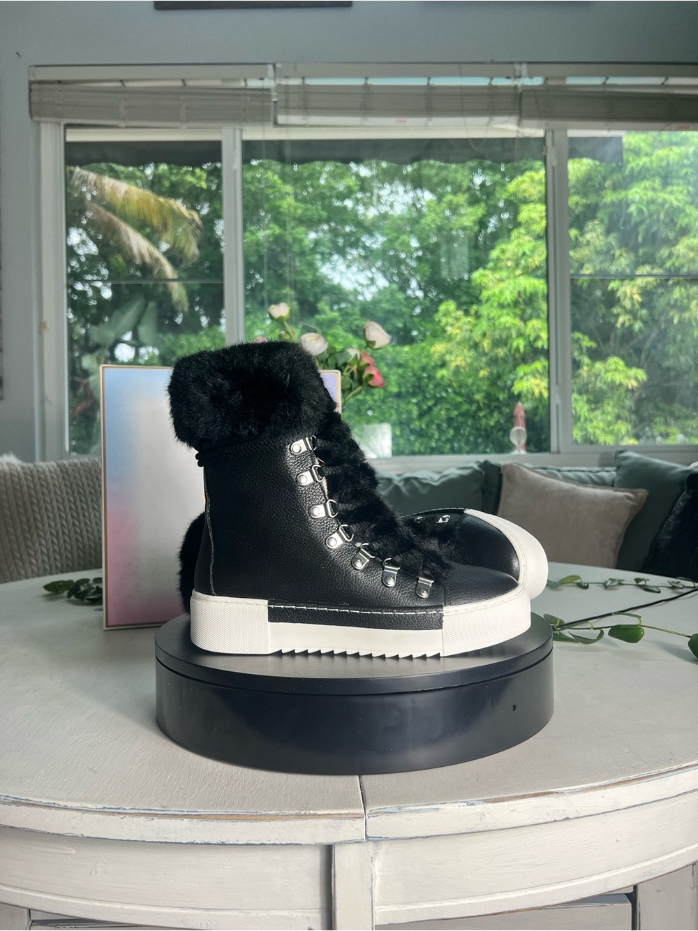 CECELIA NEW YORK Black Faux Fur High-Top Sneaker Boot